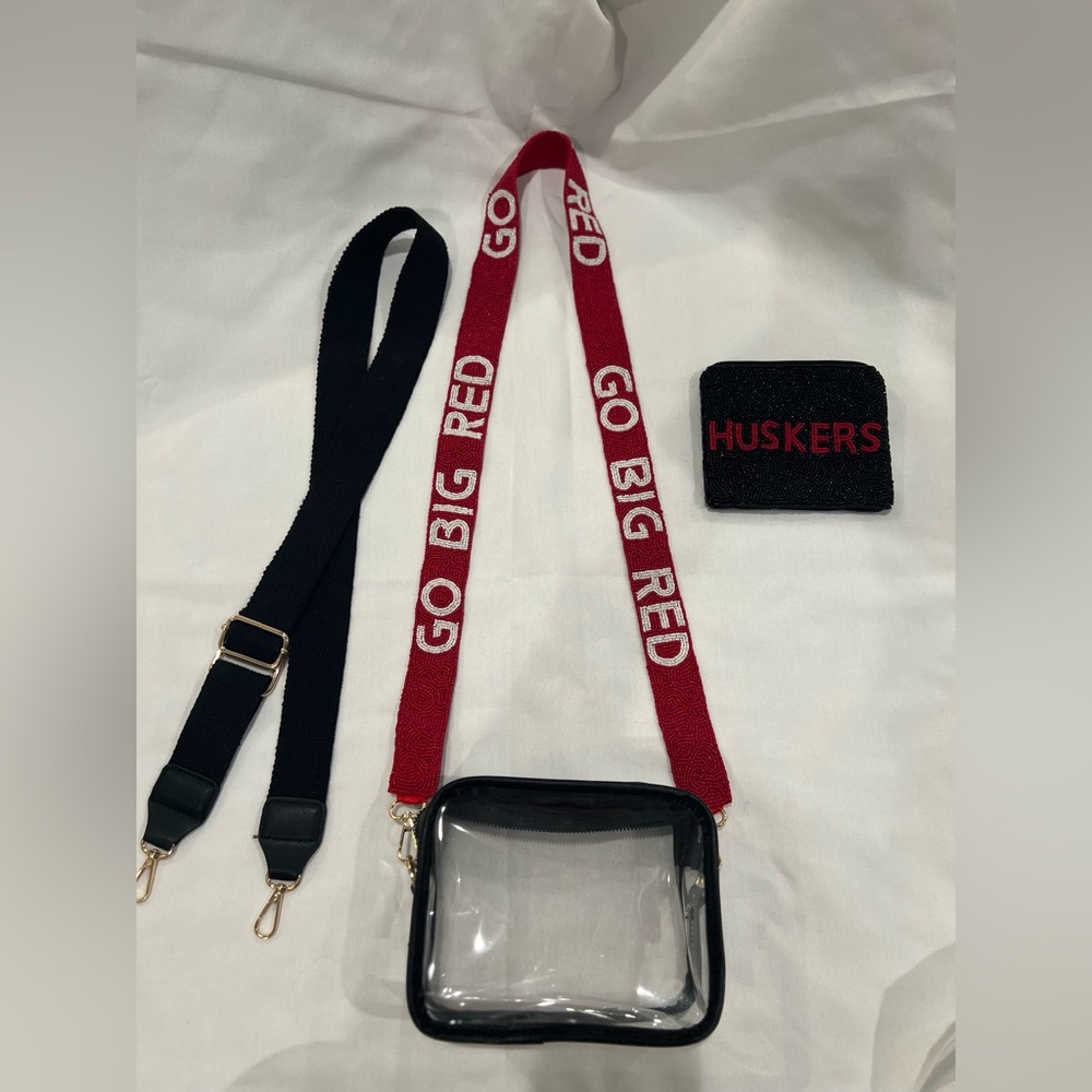 Go Big Red Beaded Purse Strap & Clear Bag